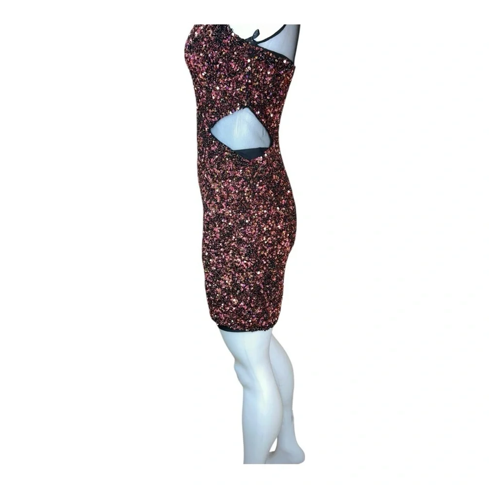Parker Women’s Burgundy and Black Stretchy Sequin Mini Dress Size 2 new no tags - Picture 5 of 15